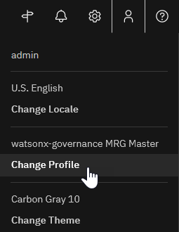 The User menu is shown. Change Profile is highlighted.