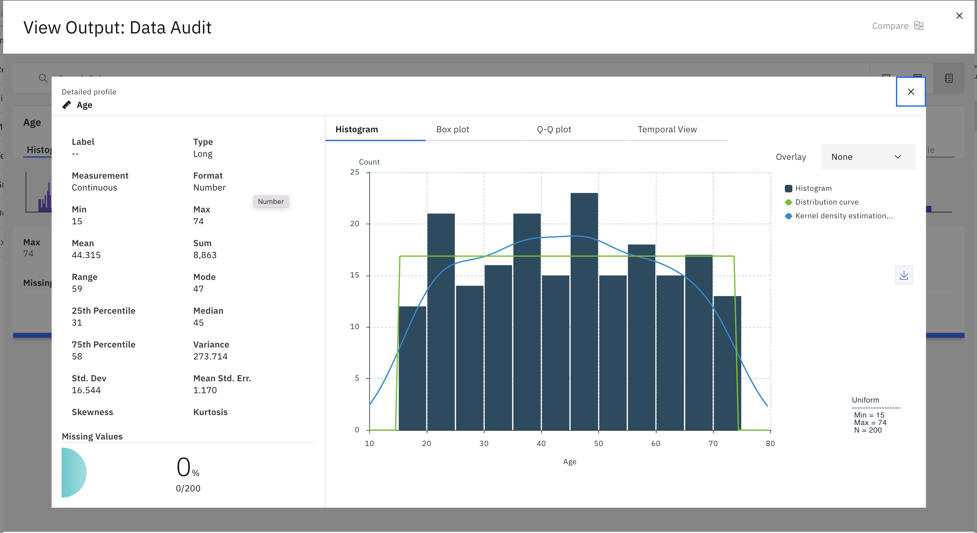 Data Audit node output example