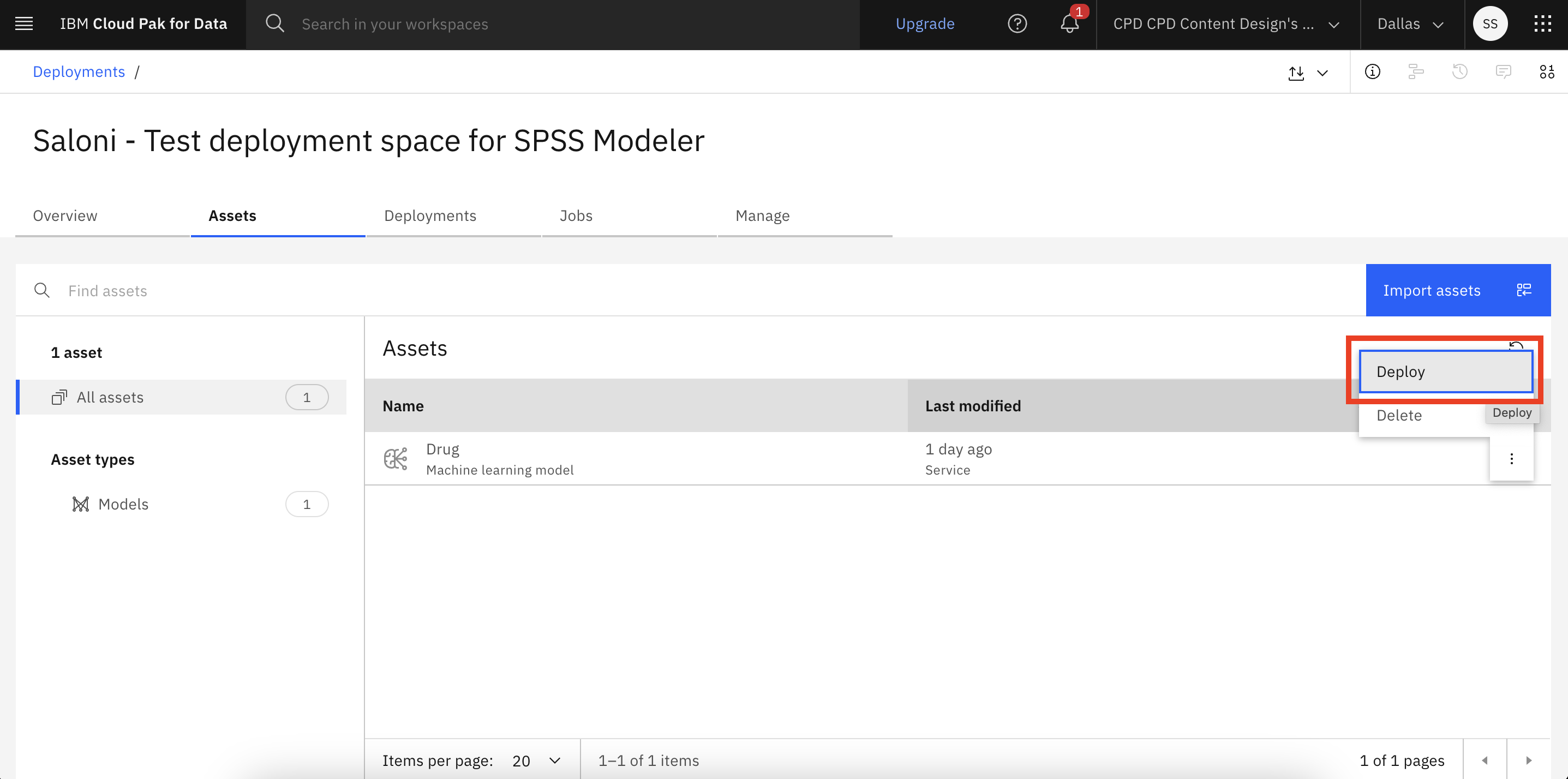 Screenshot shows deploying the machine learning model