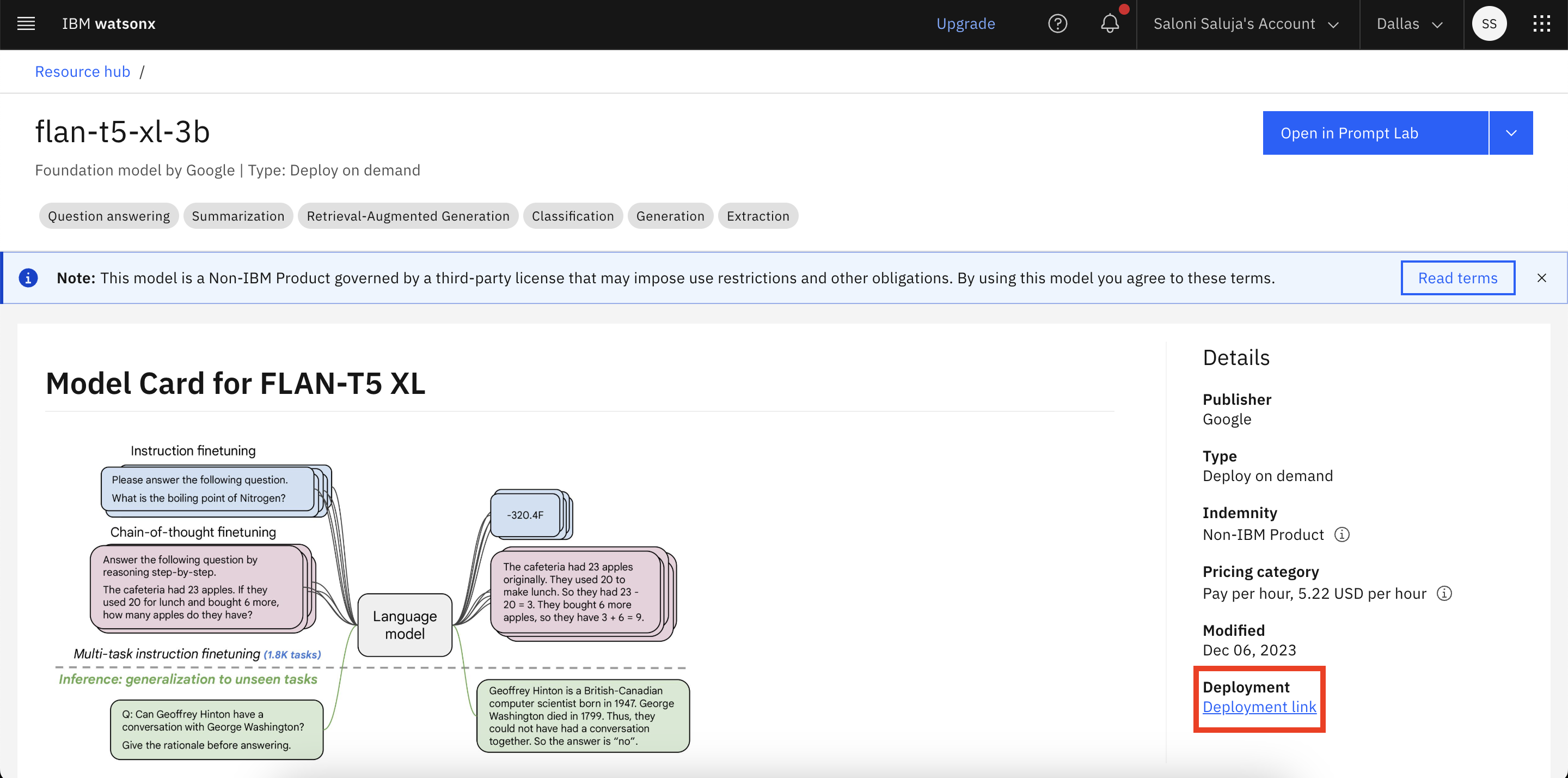 Accessing the model that is deployed on-demand from the Resource hub