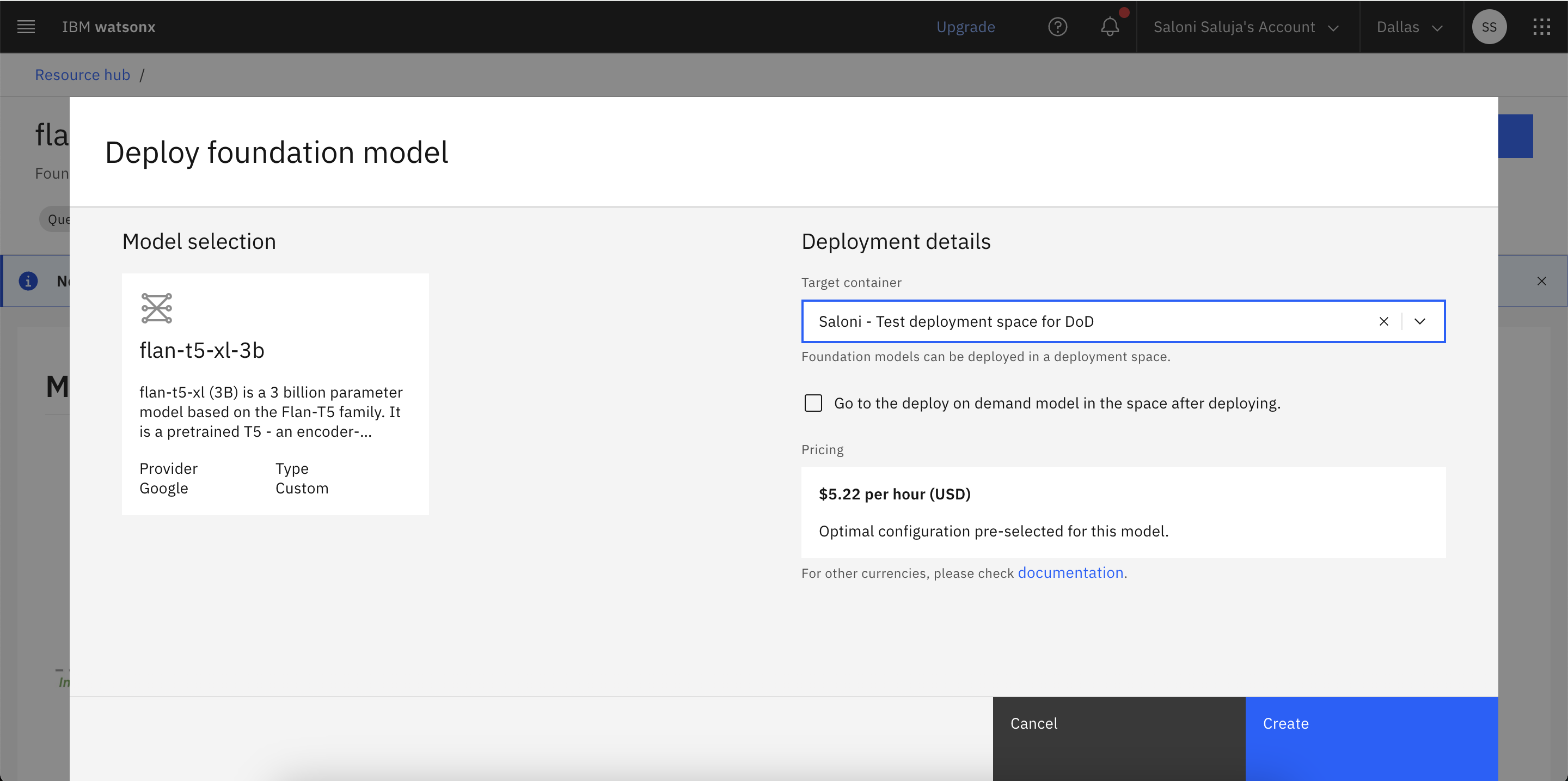 Screenshot shows how to create the deployment