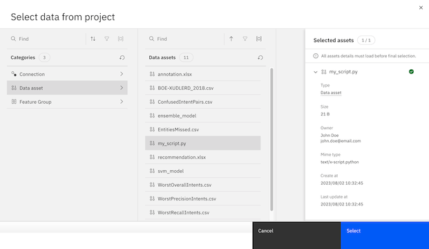 Select data from project