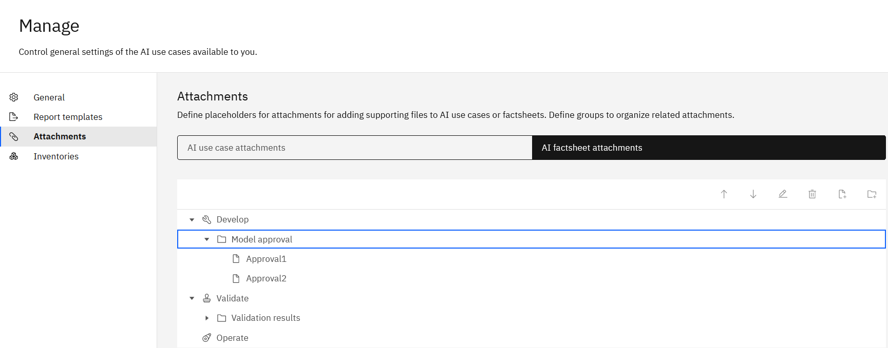 Adding attachment placeholder groups to a factsheet