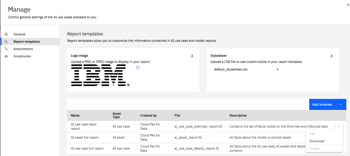 Downloading a report template