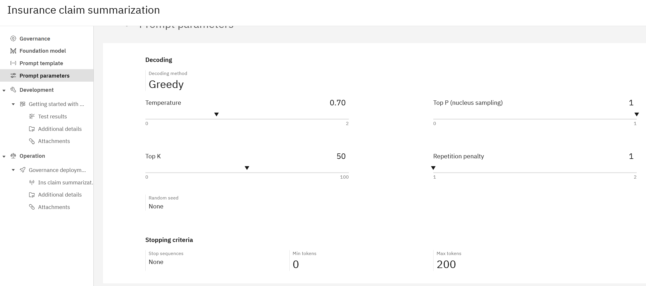 Vewing parameters for a prompt template