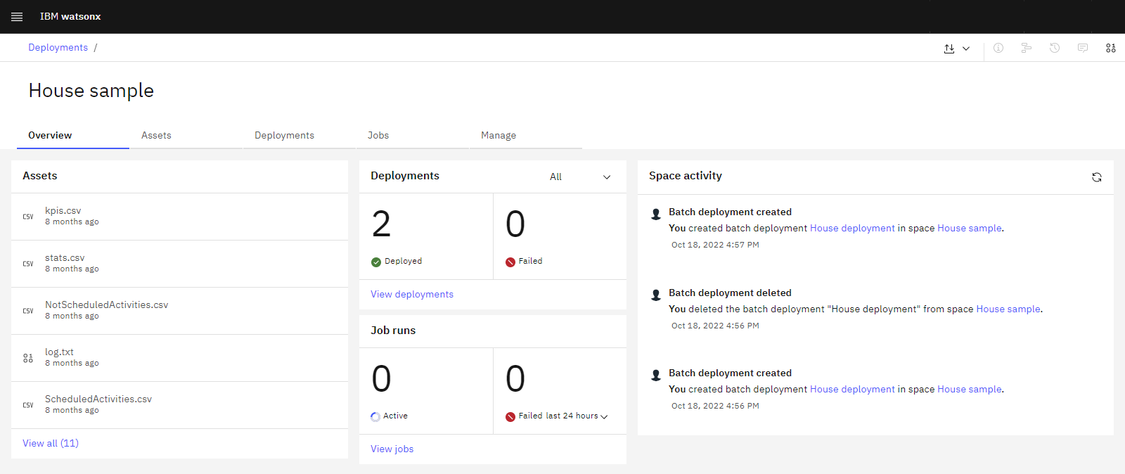 Overview page for a deployment space