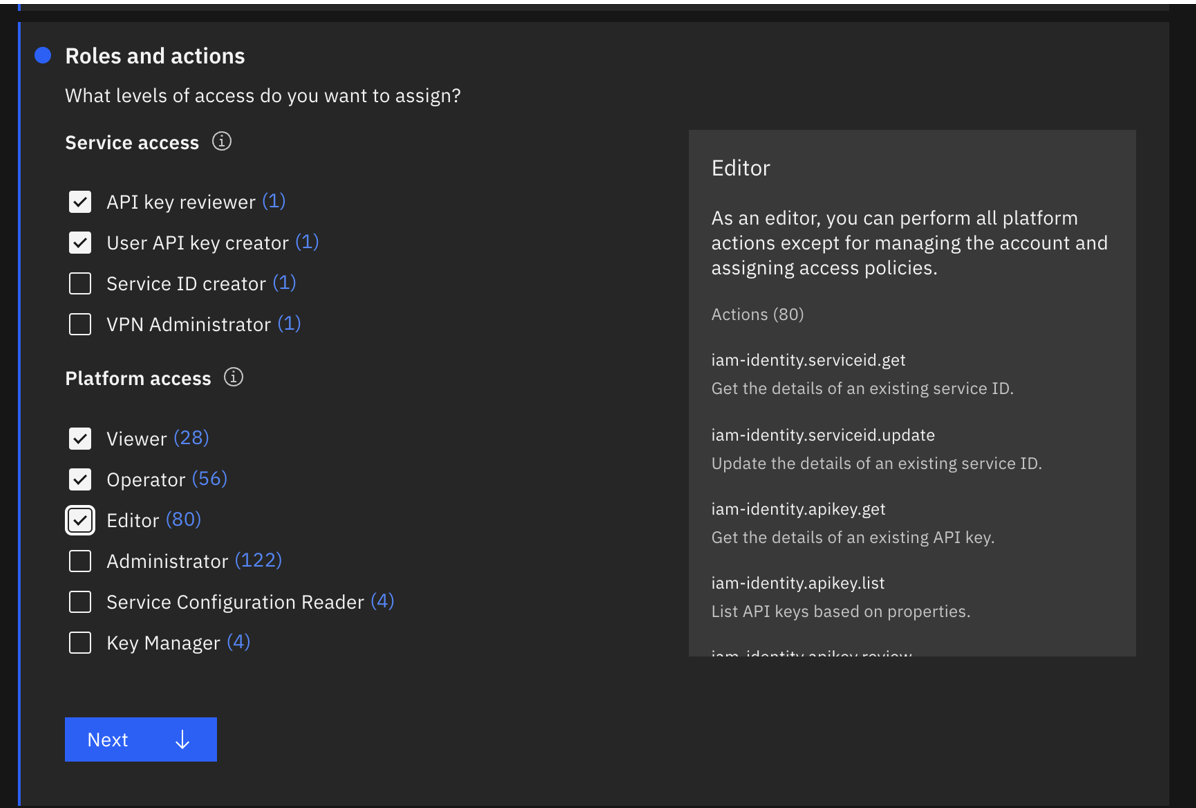 Updating the policy and roles for a serviceID